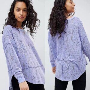 Free people Not Cold In The Lace Top Lavender Oversized Sz S Boat Neck EUC